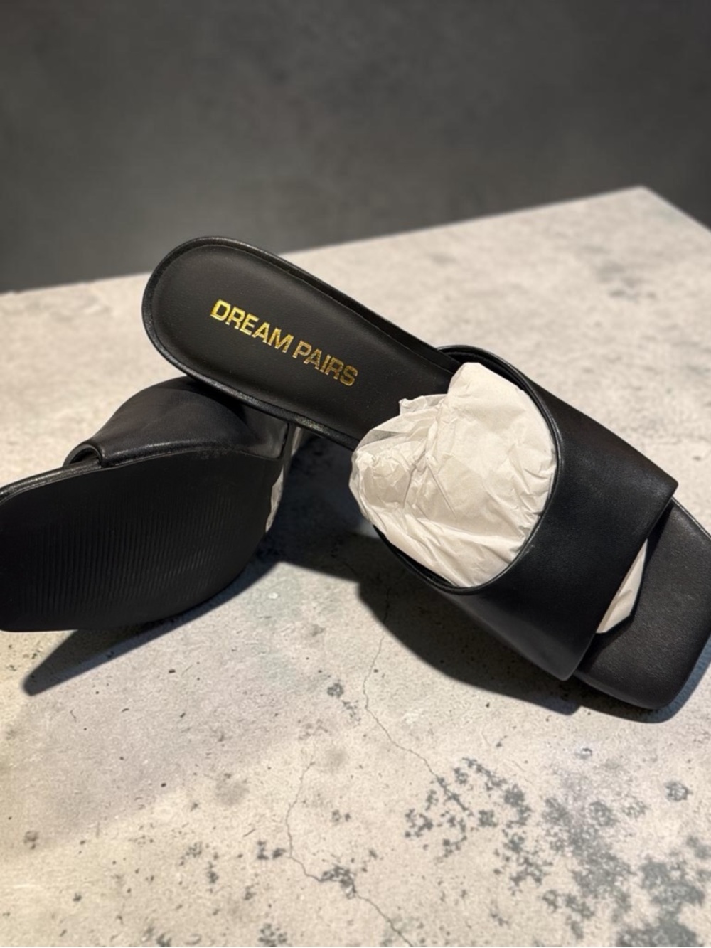 Dream Pairs Black Open-Toe Slide Heels with Wide Strap